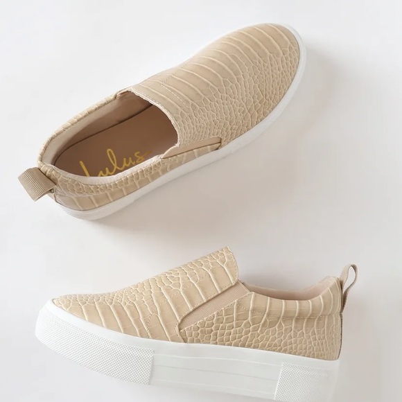 Lulus Croc Embossed Platform Slip On Sneakers - color Nude - Picture 10 of 11